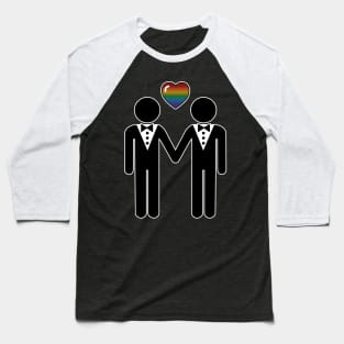 Gay Silhouette Grooms with Rainbow Colored Pride Heart Baseball T-Shirt